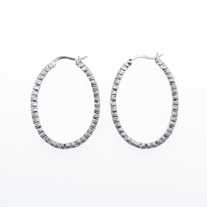 925 Sterling Silver Round-Cut C Z All Around Oval Hoop Earrings