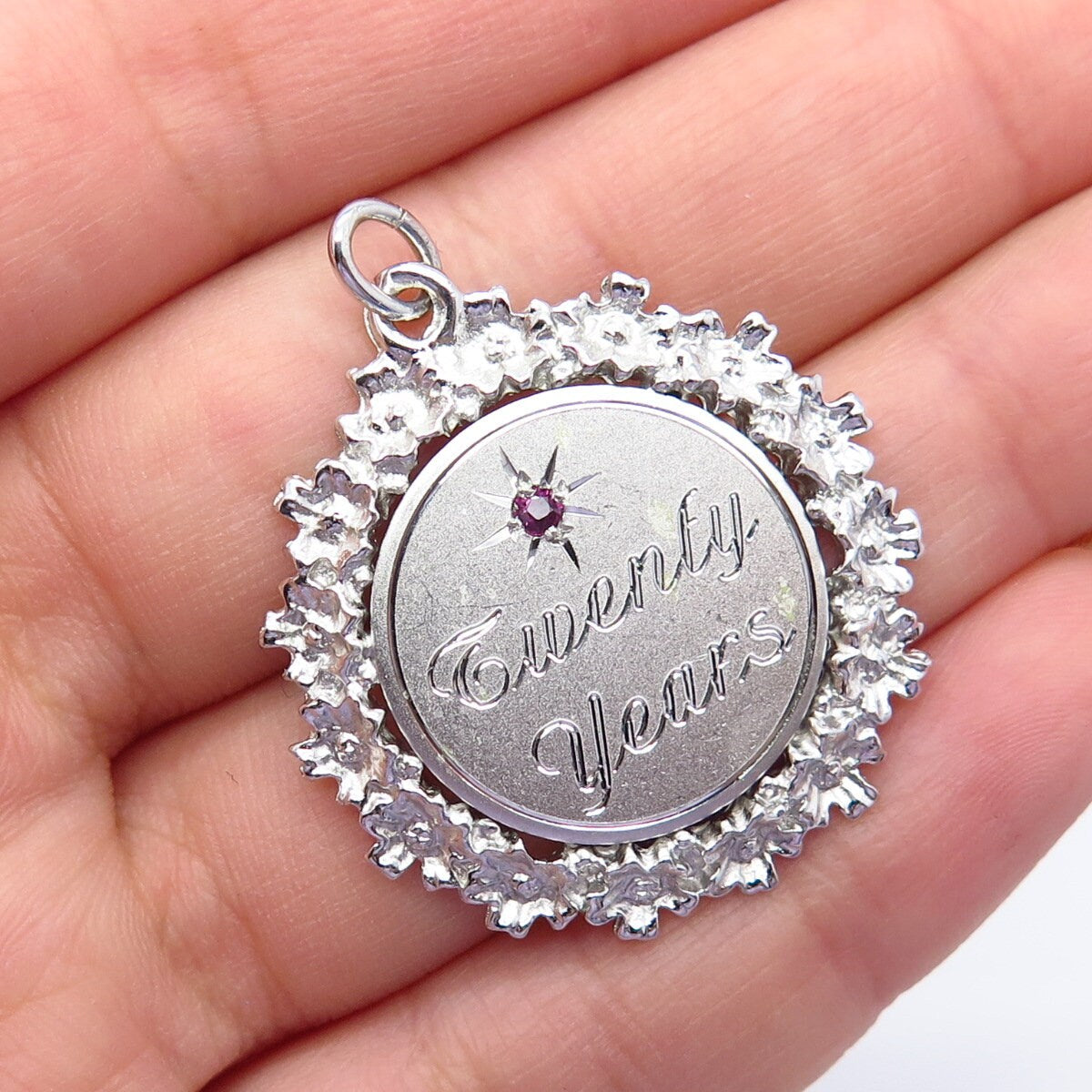 925 Sterling Silver Vintage Anson Pink Sapphire Gemstone "Twenty Years" Pendant