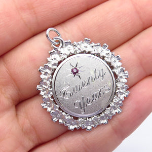 925 Sterling Silver Vintage Anson Pink Sapphire Gemstone "Twenty Years" Pendant