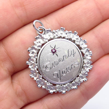 925 Sterling Silver Vintage Anson Pink Sapphire Gemstone "Twenty Years" Pendant