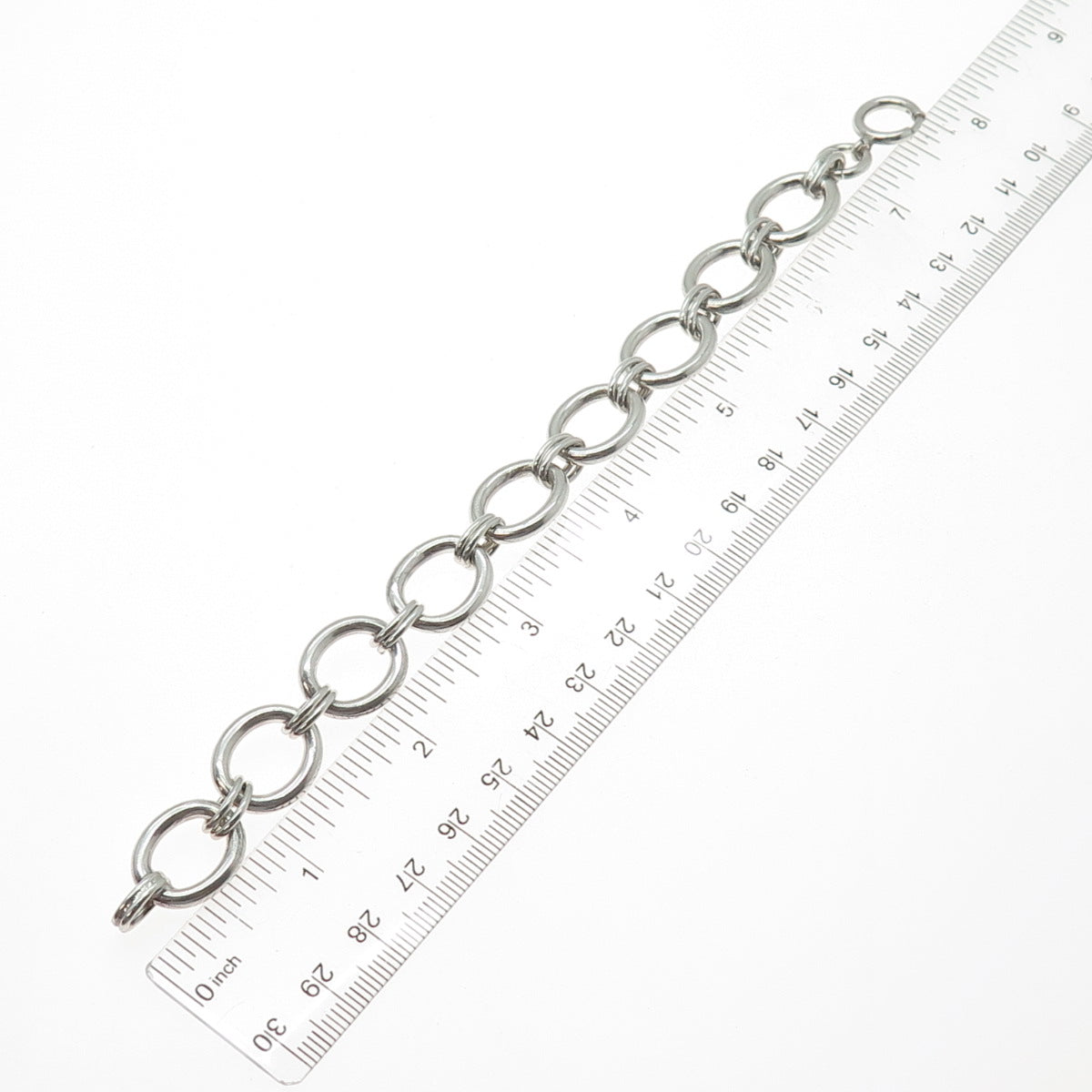 925 Sterling Silver Vintage Modernist Oval Link Bracelet 7.25"