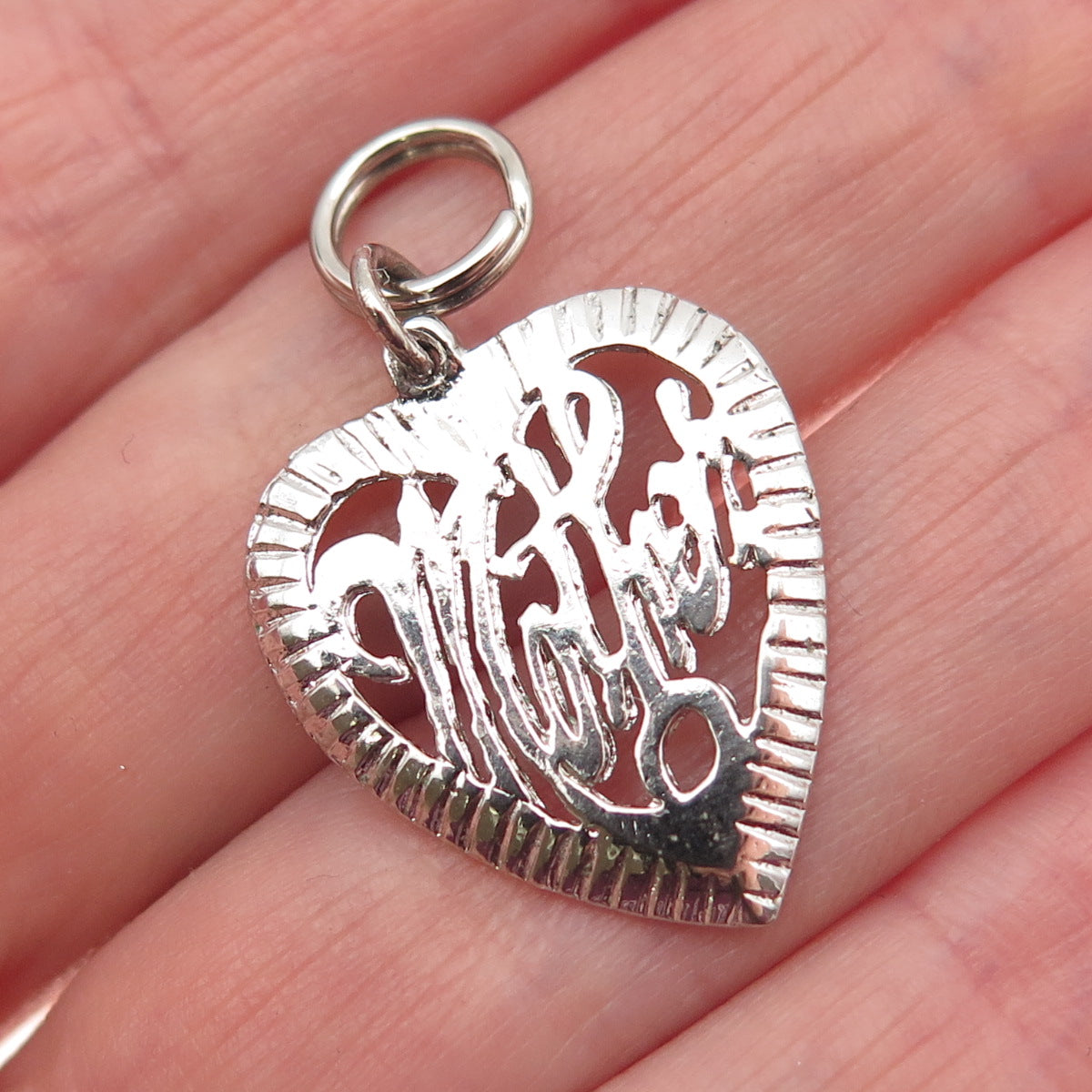 925 Sterling Silver Vintage Mother Heart Mini Charm Pendant