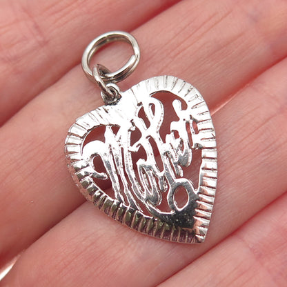 925 Sterling Silver Vintage Mother Heart Mini Charm Pendant