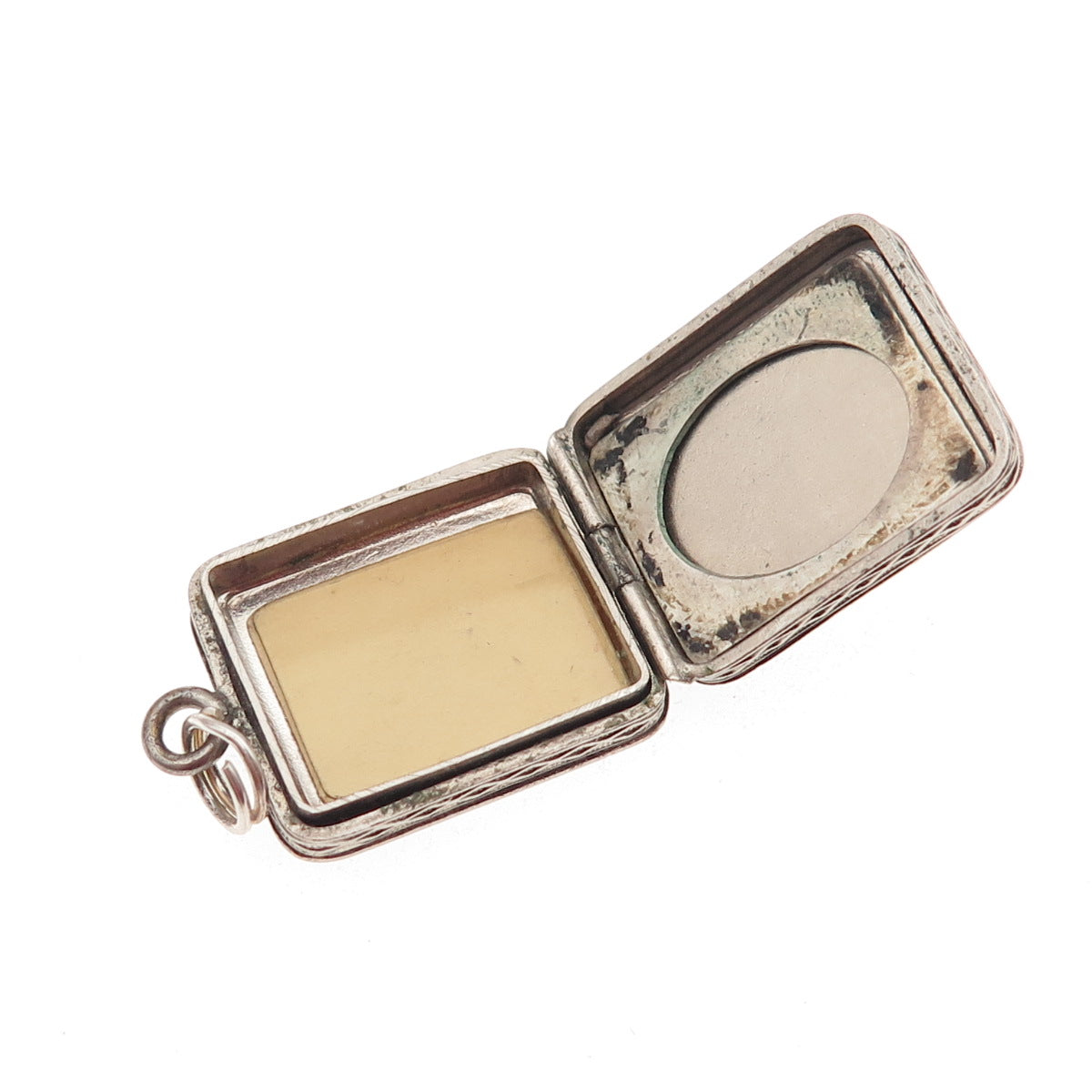 Silver-Tone Antique Art Deco Engraved Floral Locket Box Charm Pendant