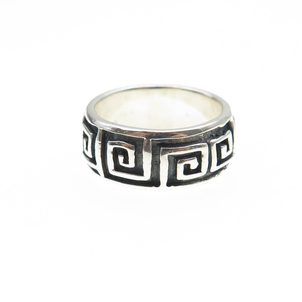 925 Sterling Silver Vintage Greek Maze Oxidized Band Ring Size 6.5