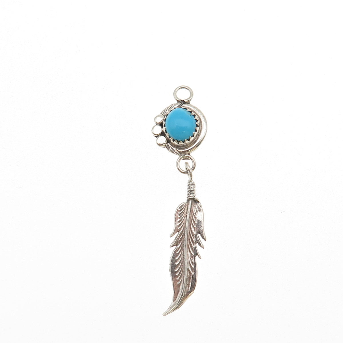 Old Pawn 925 Sterling Silver Vintage Southwestern Turquoise Feather Pendant