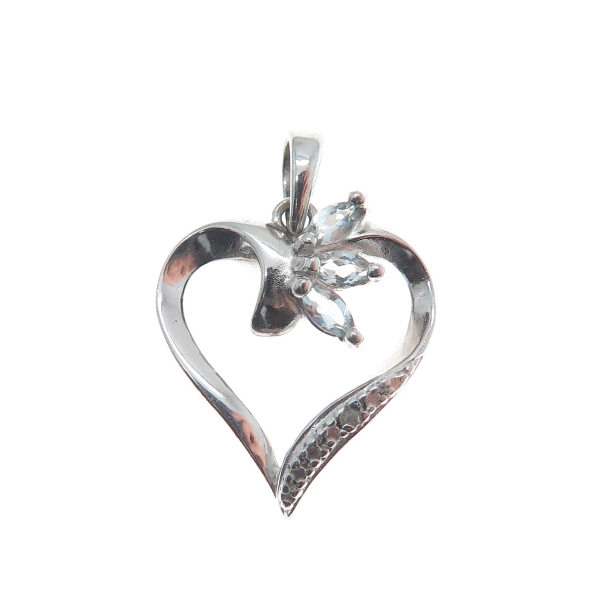 ROSS SIMONS Sterling Silver Real Diamond & Blue Topaz Heart Minimalist Pendant