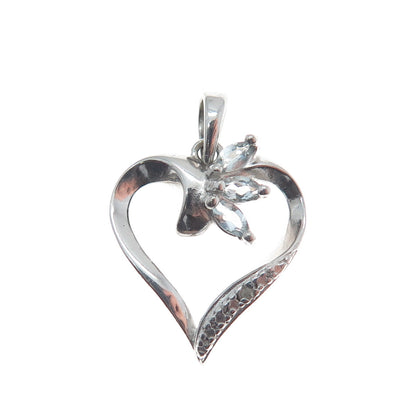 ROSS SIMONS Sterling Silver Real Diamond & Blue Topaz Heart Minimalist Pendant