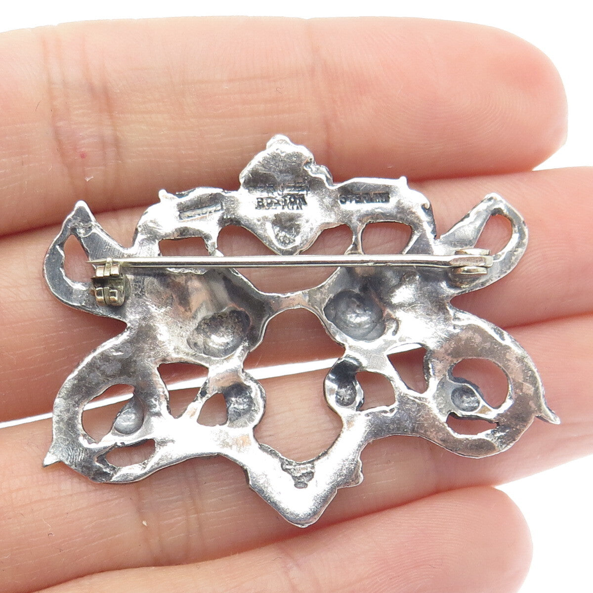 PERUZZI BOSTON 925 Sterling Silver Antique Art Deco Cherub Oxidized Pin Brooch