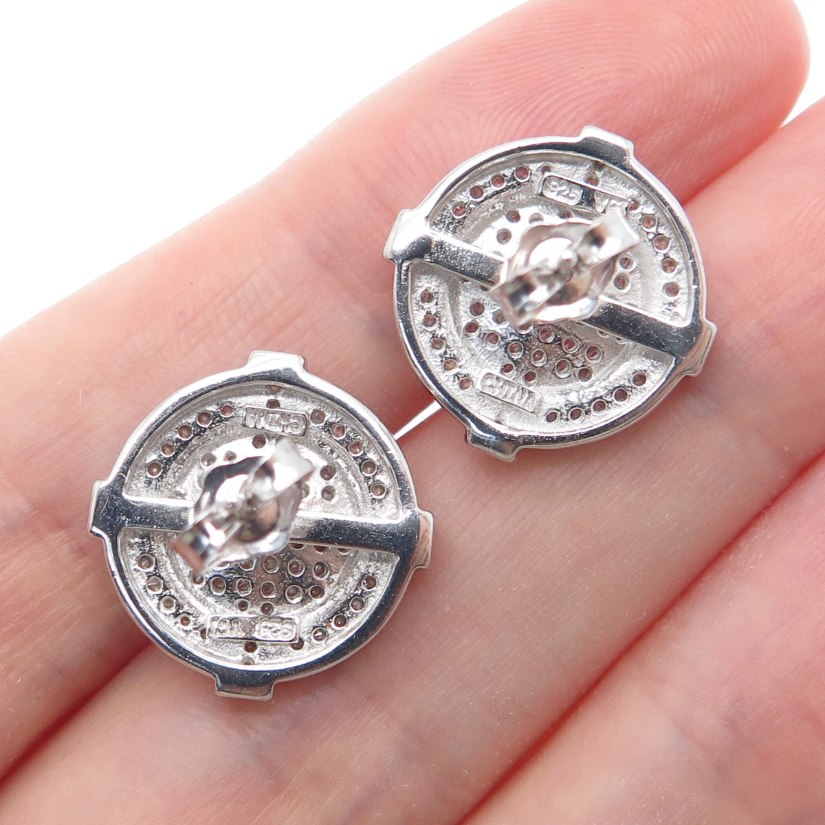 925 Sterling Silver Round-Cut C Z Sparkle Wheel Stud Earrings