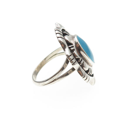 TED OTT Old Pawn 925 Sterling Silver Vintage Southwestern Turquoise Ring Size 9