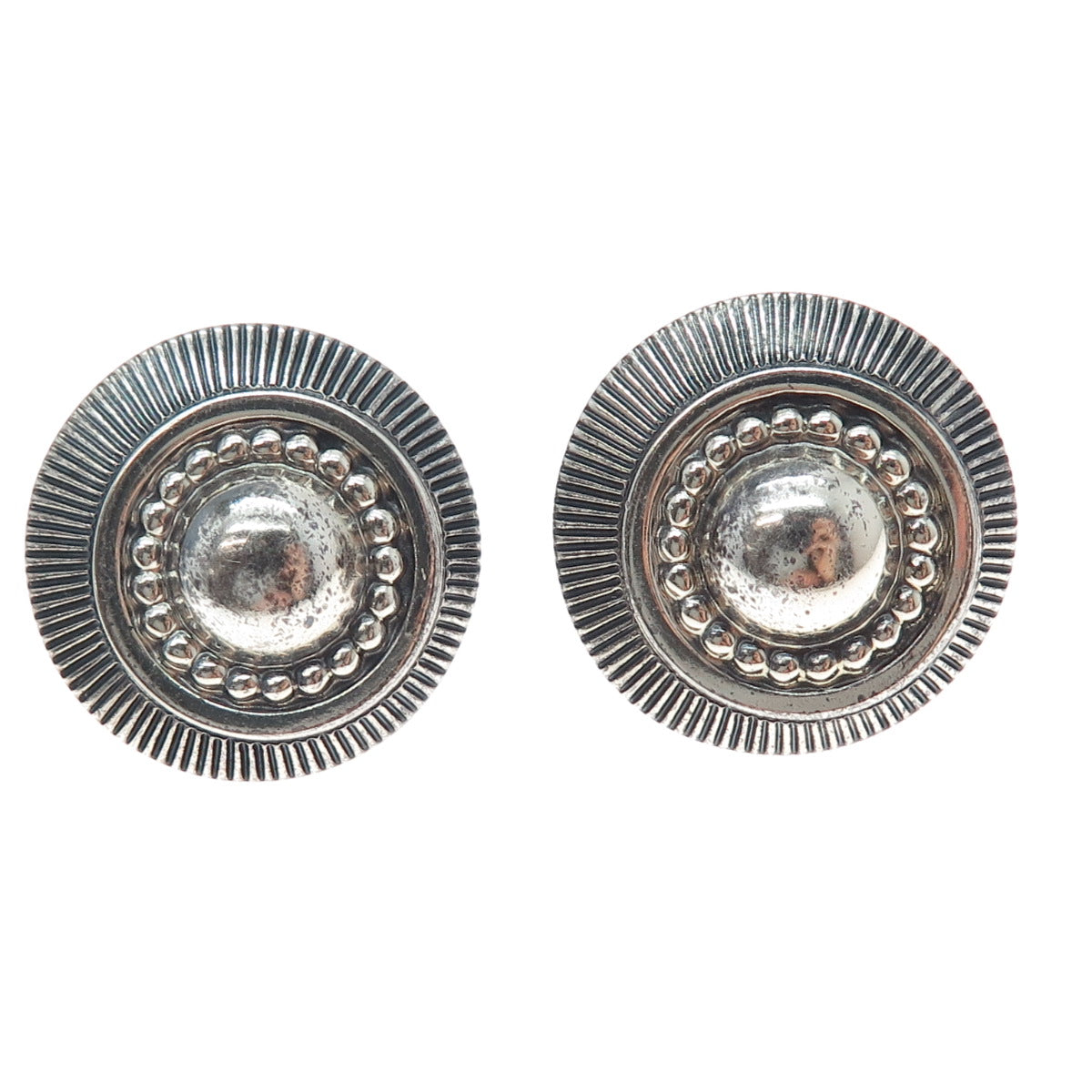 DANECRAFT Sterling Silver Antique Art Deco Beaded Oxidized Screw Back Earrings