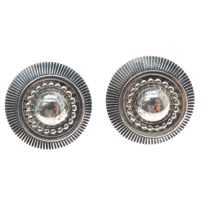 DANECRAFT Sterling Silver Antique Art Deco Beaded Oxidized Screw Back Earrings