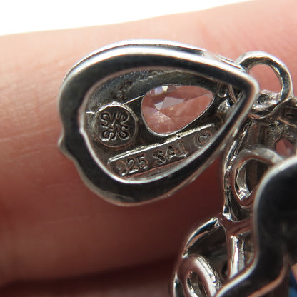 SAI 925 Sterling Silver Oval Round & Pear-Cut Blue White C Z Floral Pendant