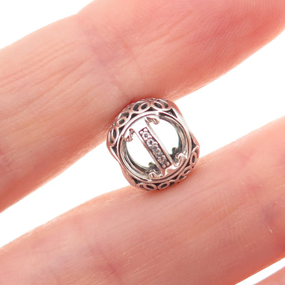 Pandora 925 Sterling Silver C Z Letter I Initial Slide Bead Charm