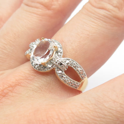 925 Sterling Silver Gold Plated DBJ Real Light Blue Topaz Gem Ring Size 10