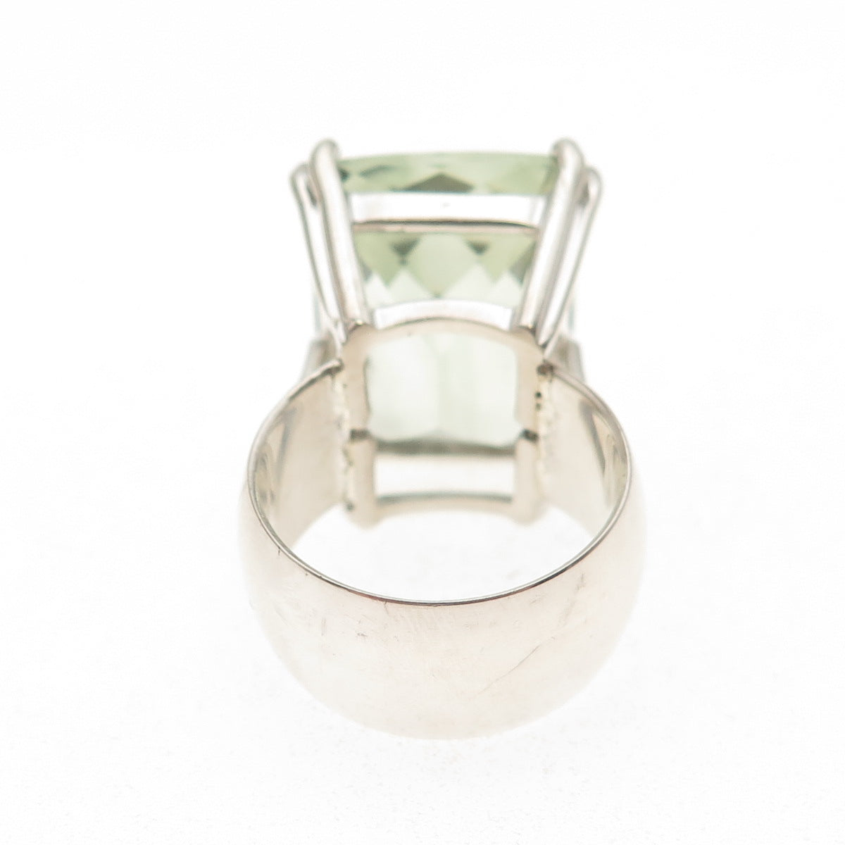 925 Sterling Silver Real Emerald-Cut Green Amethyst Statement Ring Size 6.5