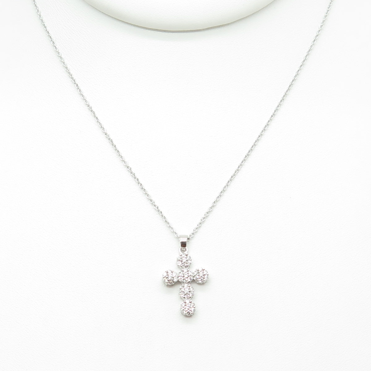 925 Sterling Silver Round-Cut C Z Sparkle Cross Cable Chain Necklace 16-18"