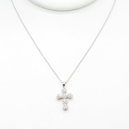 925 Sterling Silver Round-Cut C Z Sparkle Cross Cable Chain Necklace 16-18"