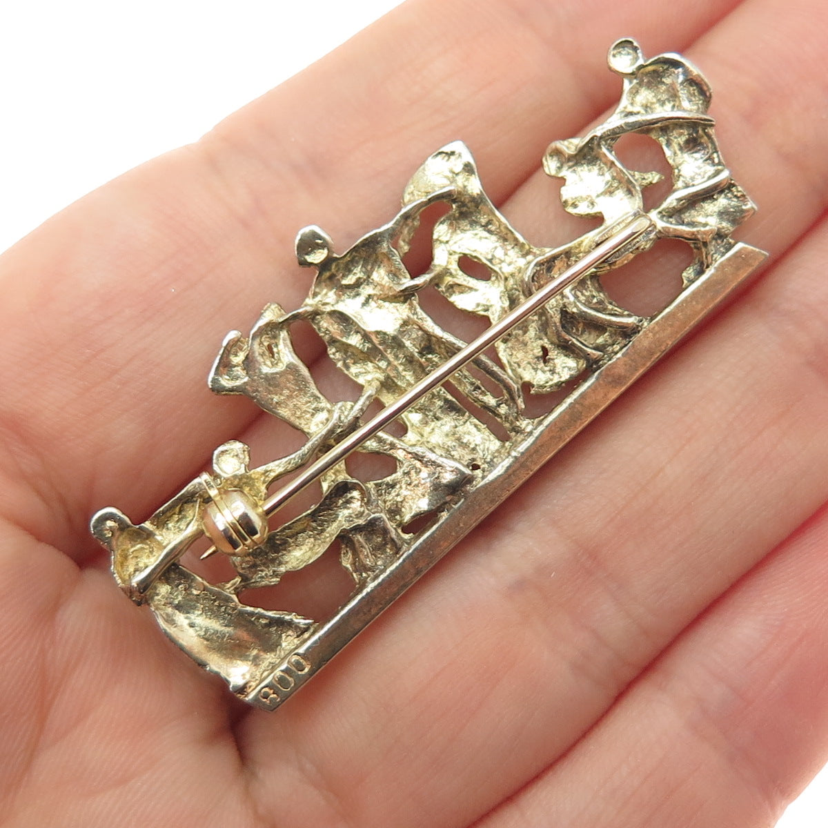 800 Silver Gold Plated Antique European Battle Scene Pin Brooch
