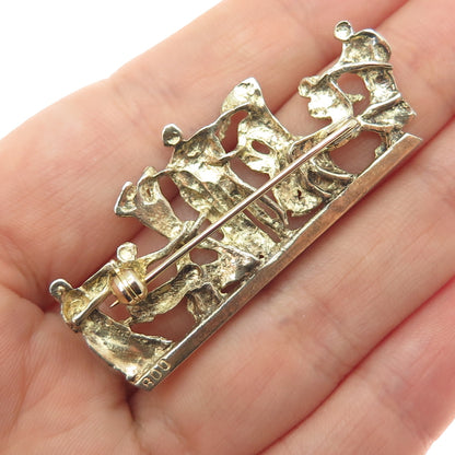 800 Silver Gold Plated Antique European Battle Scene Pin Brooch