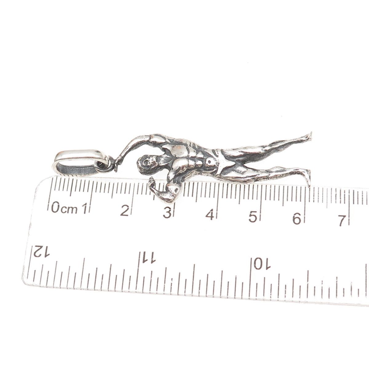 925 Sterling Silver Vintage European Bodybuilder Oxidized 3D Charm Pendant