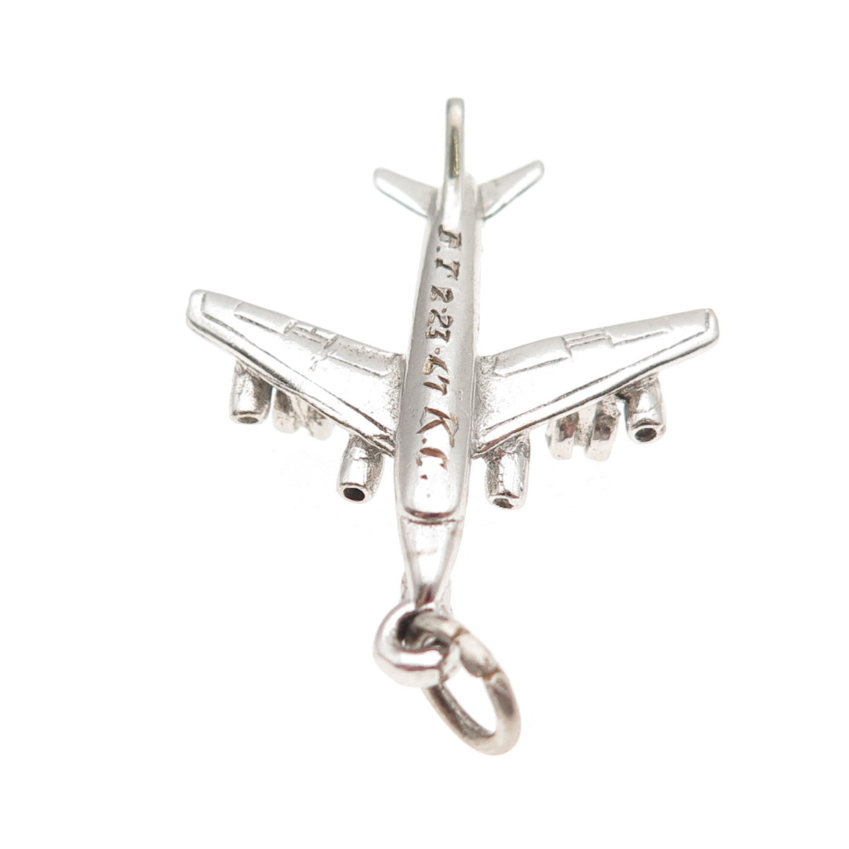 925 Sterling Silver Vintage Engraved Airplane 3D Charm Pendant