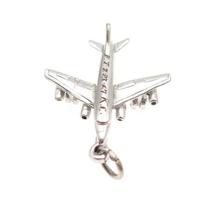 925 Sterling Silver Vintage Engraved Airplane 3D Charm Pendant