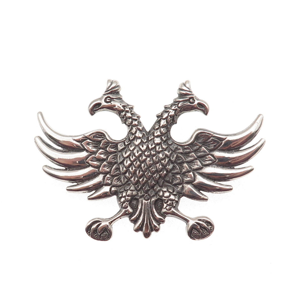 800 Silver Antique Art Deco Poland Double Headed Eagle Oxidized Pin Brooch