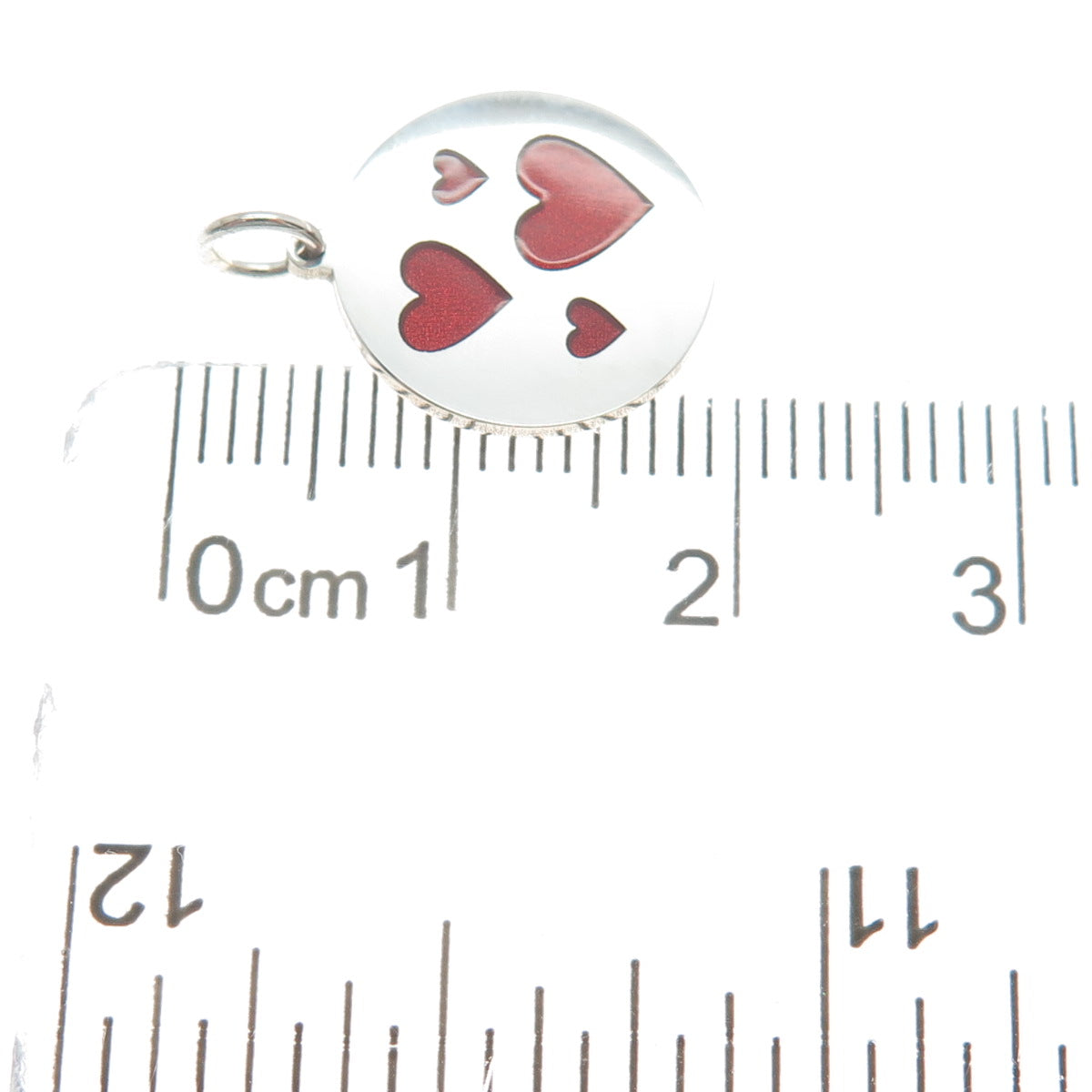 925 Sterling Silver Red Enamel Family Heart Round Tag Minimalist Charm Pendant