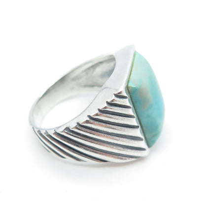 925 Sterling Silver Vintage Real Turquoise Ribbed Statement Ring Size 6.75