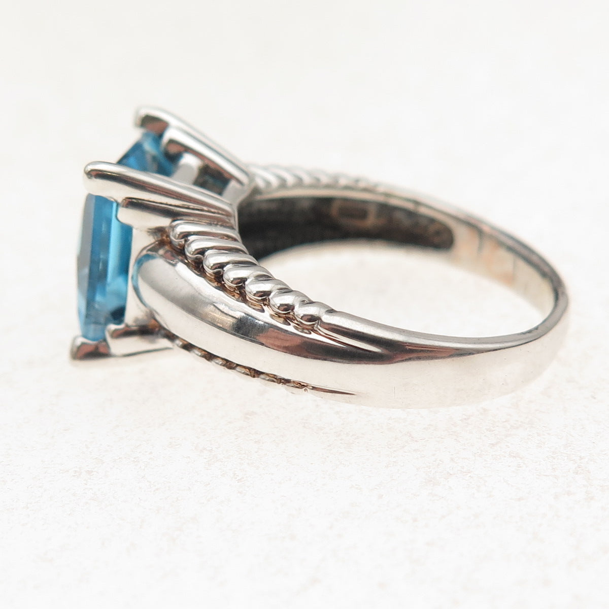 Tess Daly MJL 925 Sterling Silver Vintage Real Blue Topaz Oxidized Ring Size 8