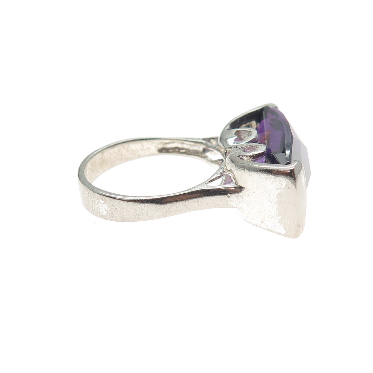 925 Sterling Silver Vintage Nano Amethyst Modernist Ring Size 7.25