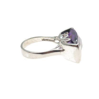 925 Sterling Silver Vintage Nano Amethyst Modernist Ring Size 7.25