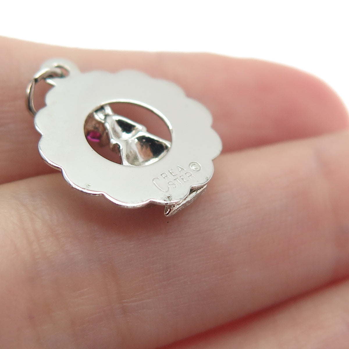 CREA Sterling Silver Vintage Pink Rhinestone Merry Christmas Minimalist Pendant