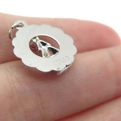 CREA Sterling Silver Vintage Pink Rhinestone Merry Christmas Minimalist Pendant