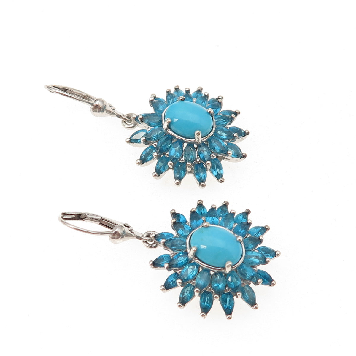 D'Joy 925 Sterling Silver Real Sleeping Beauty Turquoise Apatite Dangle Earrings