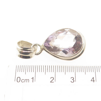 925 Sterling Silver Vintage Real Pear-Cut Amethyst Teardrop Pendant