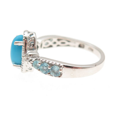 Chuck Clemency 925 Sterling Real Turquoise White Topaz & Aquamarine Ring Size 8