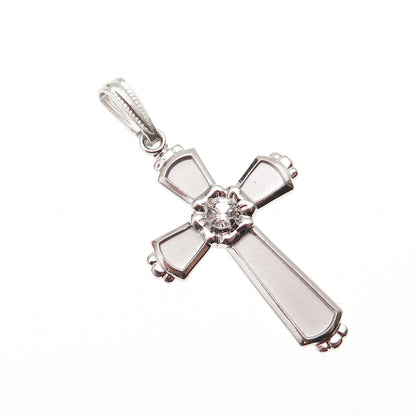 Theda 925 Sterling Silver Vintage Real White Topaz Cross Charm Pendant