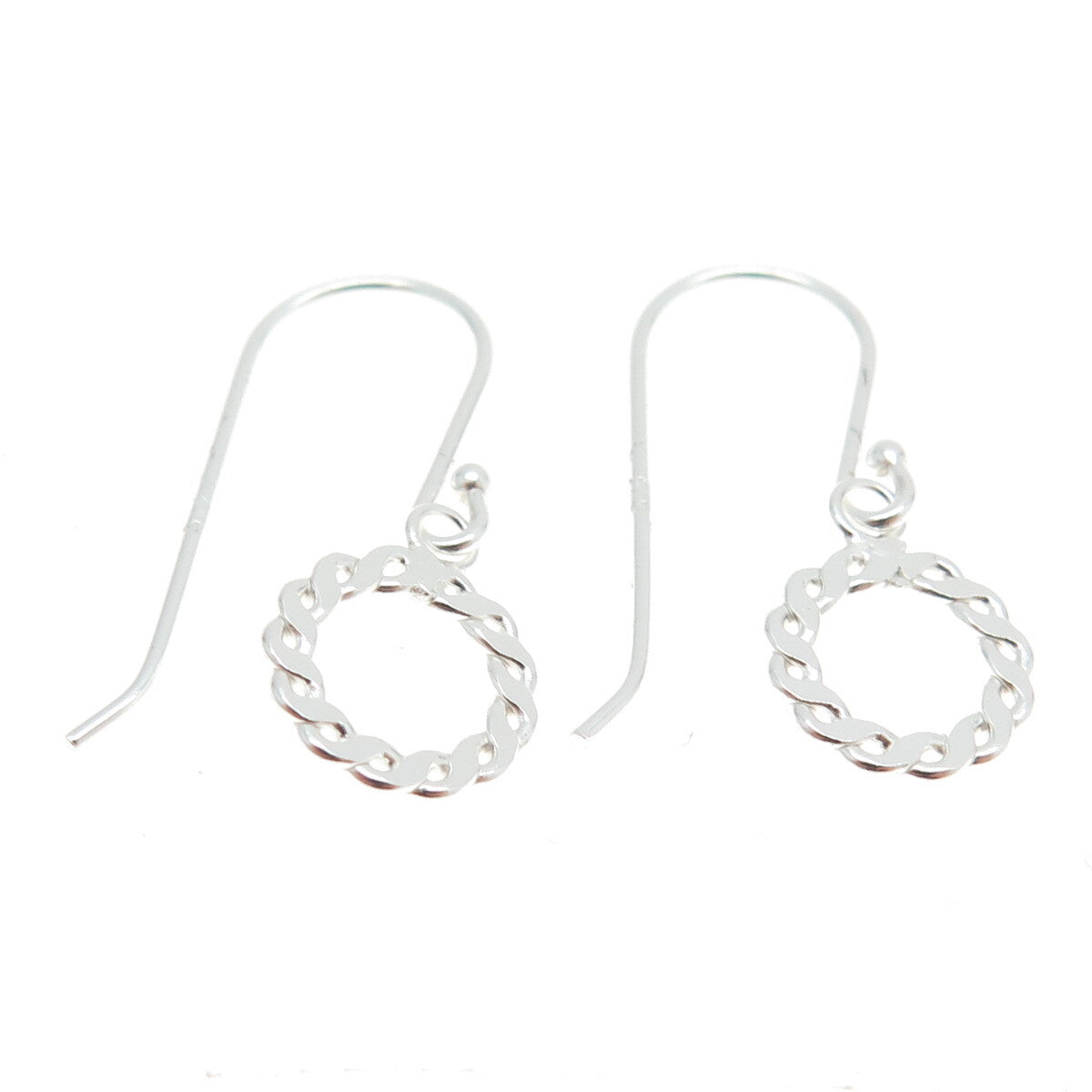 925 Sterling Silver Twisted Rope Circle Dangling Earrings
