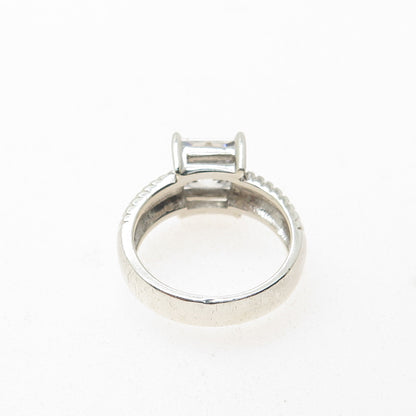 925 Sterling Silver Vintage Princess-Cut C Z Ribbed Ring Size 7.25