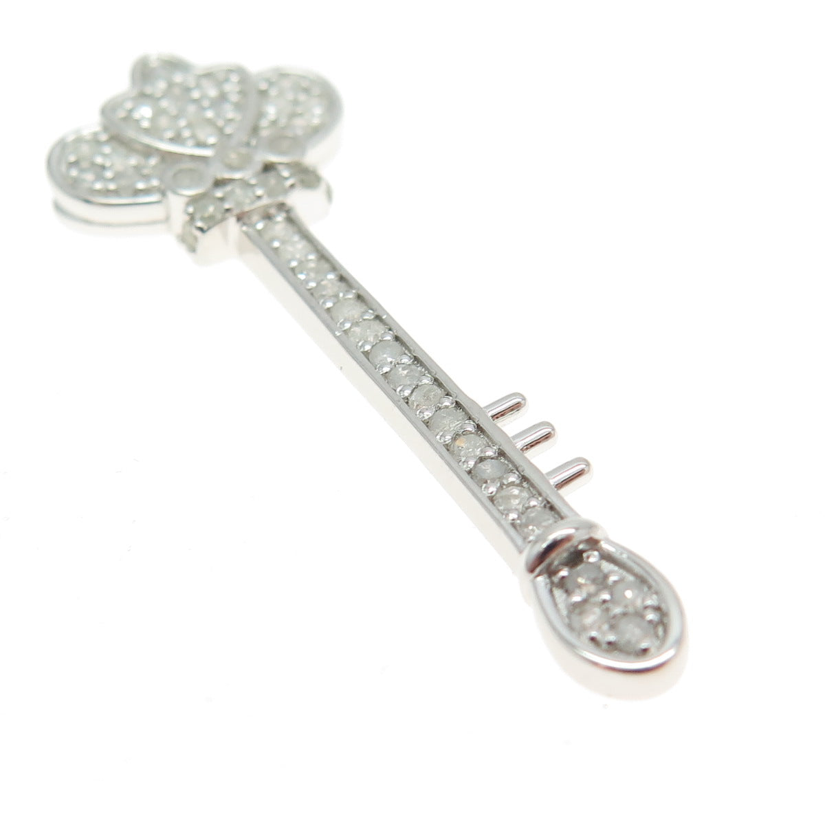 925 Sterling Silver Real Round-Cut Diamond Royal Key Slide Pendant