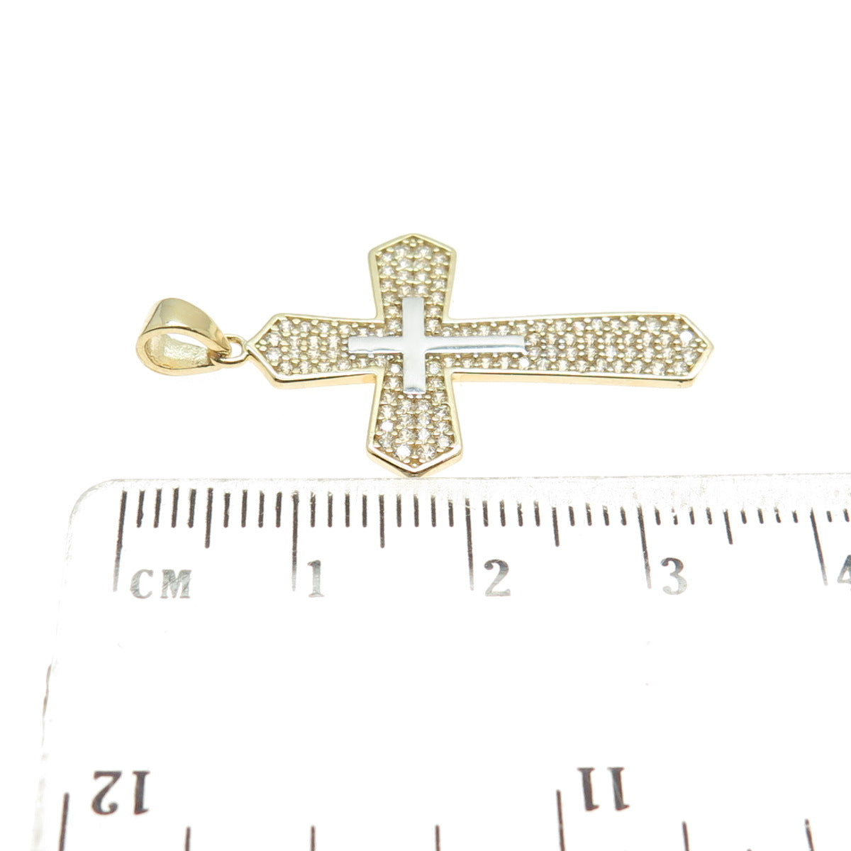 14K Yellow Gold Round-Cut C Z Cross Religious Charm Pendant