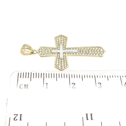 14K Yellow Gold Round-Cut C Z Cross Religious Charm Pendant