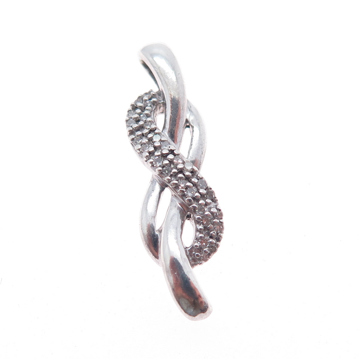 925 Sterling Silver Real Round-Cut Diamond Infinity Knot Slide Charm Pendant