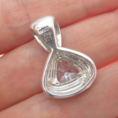 KABANA 925 Sterling Silver Vintage Trillion-Cut Shaped C Z Ribbed Pendant