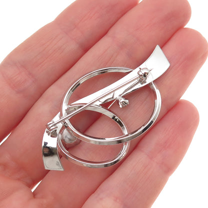 Van Dell 925 Sterling Silver Vintage Rhinestone Ribbon Pin Brooch