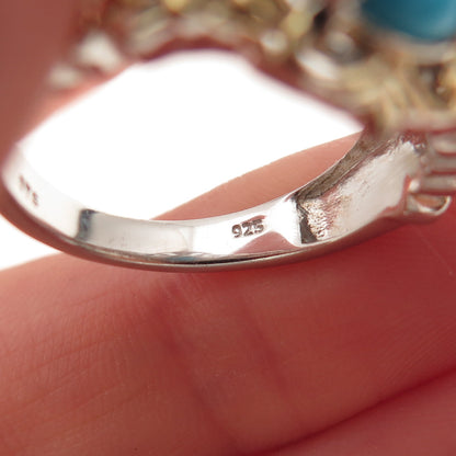 Chuck Clemency 925 Sterling Silver 2-Tone Real Turquoise & Opal Ring Size 8.25