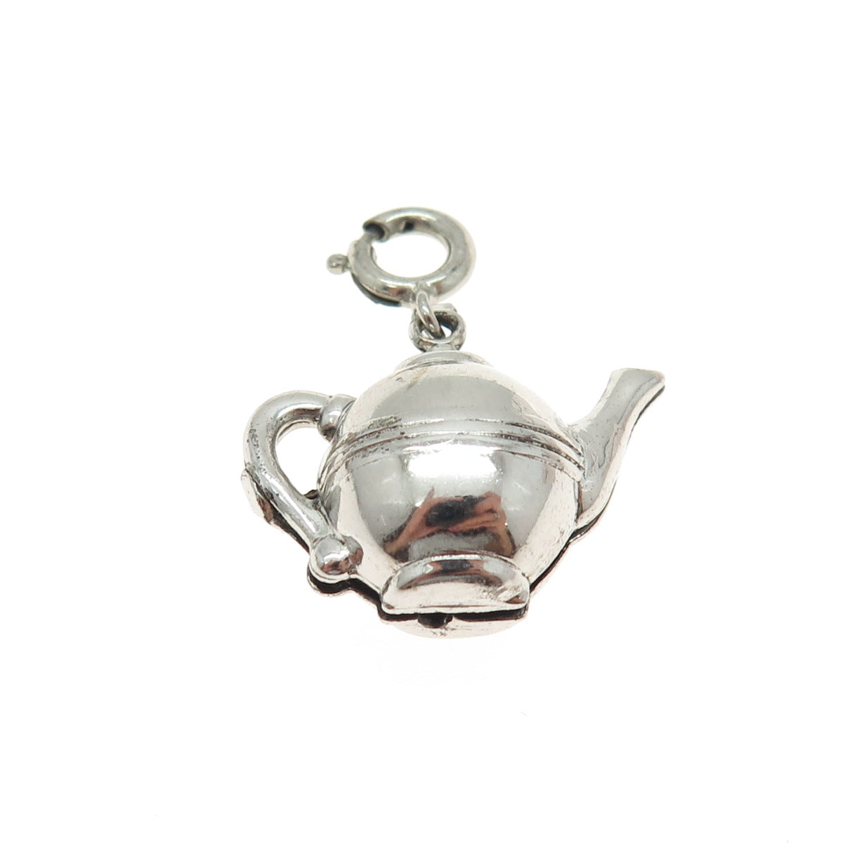 925 Sterling Silver Antique Art Deco Teapot Minimalist Spring Ring Charm Pendant